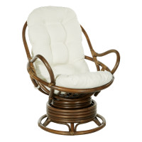 OSP Home Furnishings KAU320-LIN Kauai Rattan Swivel Rocker Chair in Linen Fabric and Brown Frame